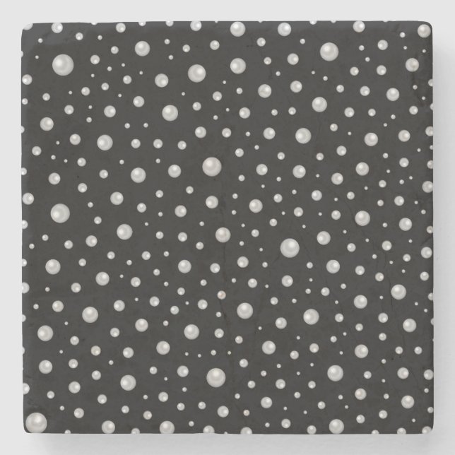 Pearl Pattern on Black Background Stone Coaster (Front)