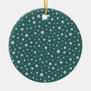 Pearl Pattern on Transformative Teal Background Ceramic Ornament
