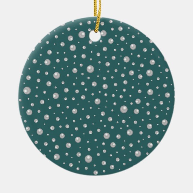 Pearl Pattern on Transformative Teal Background Ceramic Ornament (Front)