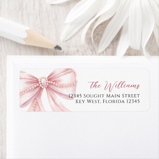 Pearl Pink Bow Return Address Labels (Insitu)