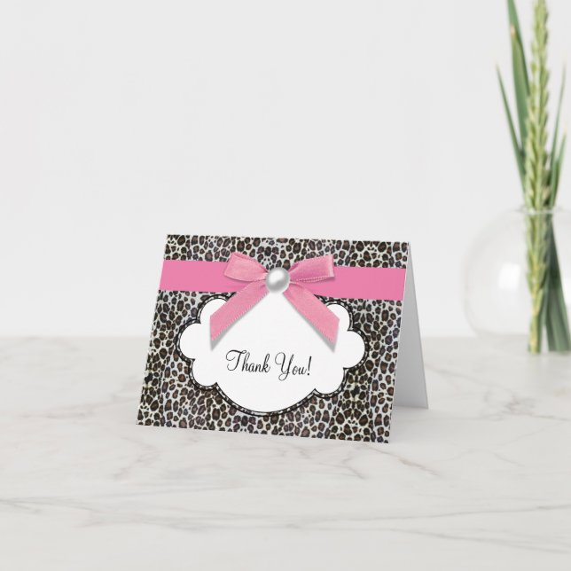 Pearl Pink Leopard Thank You Cards (Front)