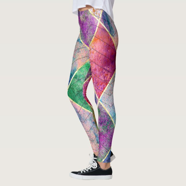 Pearl Rainbow Tie Dye Harlequin Herringbone  Leggings (Left)