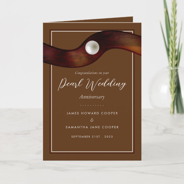 Pearl Ribbon, 30 Year Wedding Anniversary Card (Front)