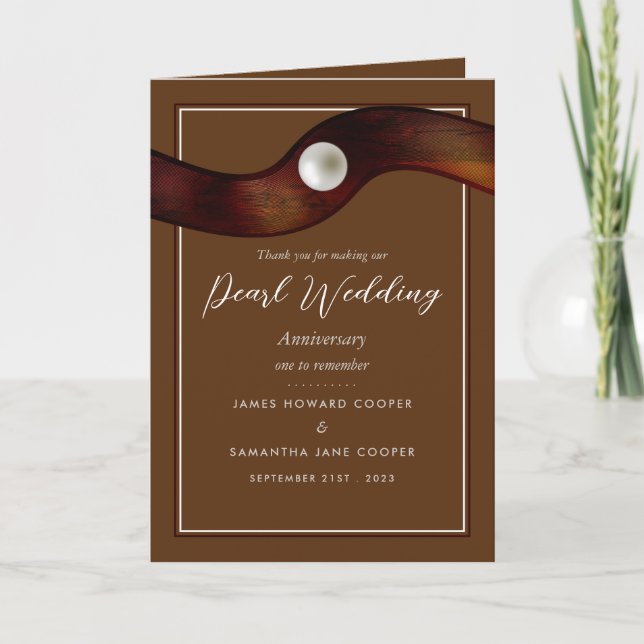 Pearl Ribbon 30 Year Wedding Anniversary Thank You Card (Front)