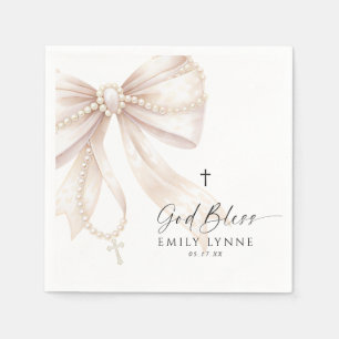 Pearl Rosary Bow Baptism Napkin