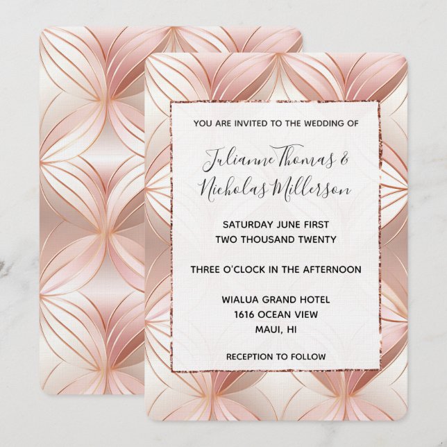 Pearl Rose Gold Abstract Wedding Invitation (Front/Back)