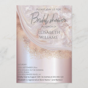 Pearl rose gold marble agate calligraphy metallic invitation