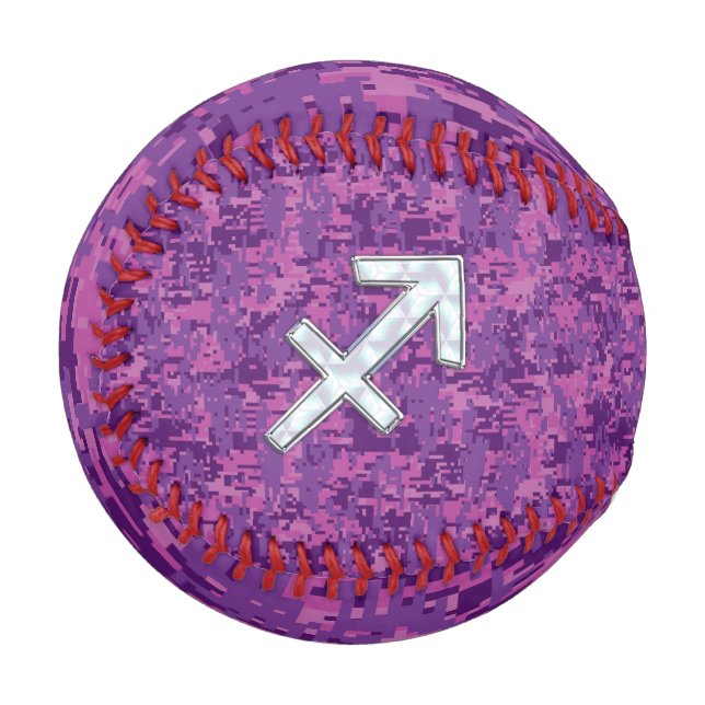 Pearl Sagittarius Zodiac Sign Fuchsia Digital Camo Baseball (Front Left)