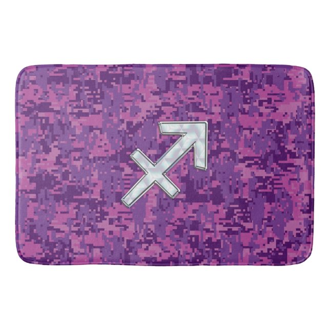Pearl Sagittarius Zodiac Sign Fuchsia Digital Camo Bath Mat (Front)