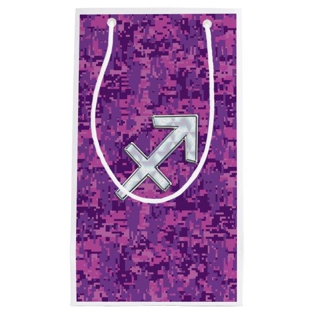 Pearl Sagittarius Zodiac Sign Fuchsia Digital Camo Small Gift Bag (Front)