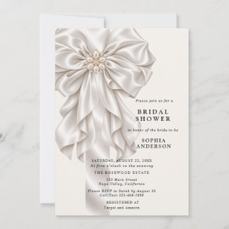 Pearl Satin Bow Elegant Bridal Shower Invitation
