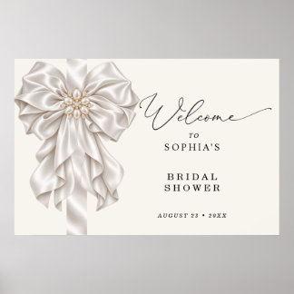 Pearl Satin Bow Elegant Bridal Shower Welcome  Poster