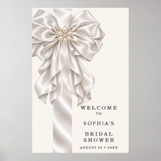 Pearl Satin Bow Elegant Bridal Shower Welcome  Poster