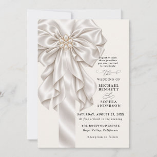 Pearl Satin Bow Elegant Wedding Invitation