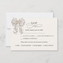  Pearl Satin Bow Elegant Wedding RSVP Card