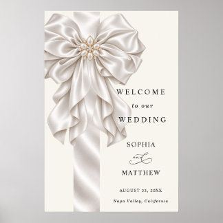 Pearl Satin Bow Elegant Wedding Welcome  Poster