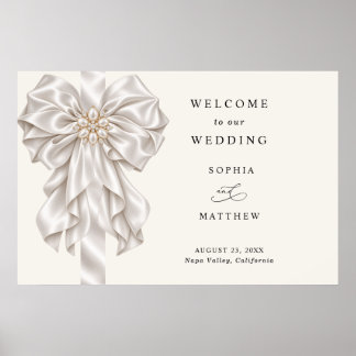 Pearl Satin Bow Elegant Wedding Welcome Poster