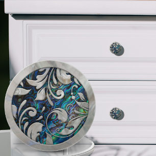 Pearl Scrollwork on Abalone Shell Ceramic Knob