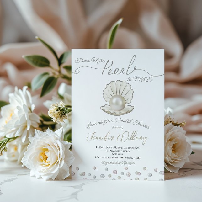 Pearl & Shell Pearlcore Miss to MRS Bridal Shower Invitation (Creator Uploaded)