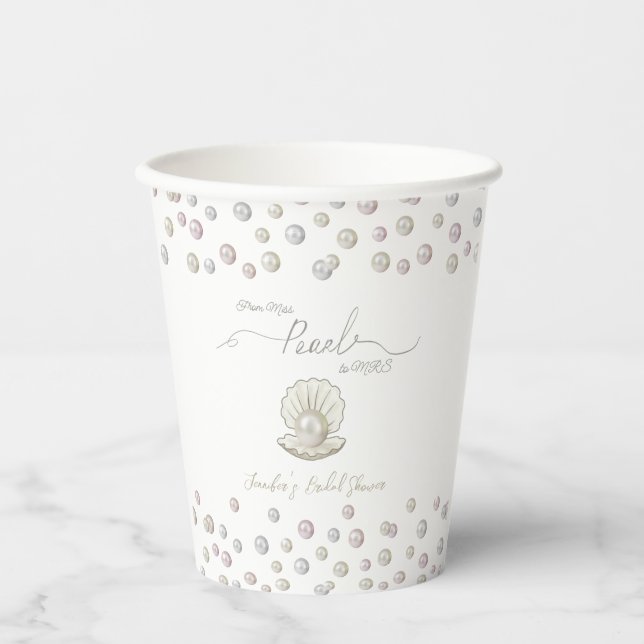 Pearl & Shell Pearlcore Miss to MRS Bridal Shower Paper Cups (Front)