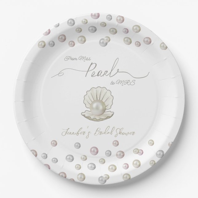 Pearl & Shell Pearlcore Miss to MRS Bridal Shower Paper Plate (Front)