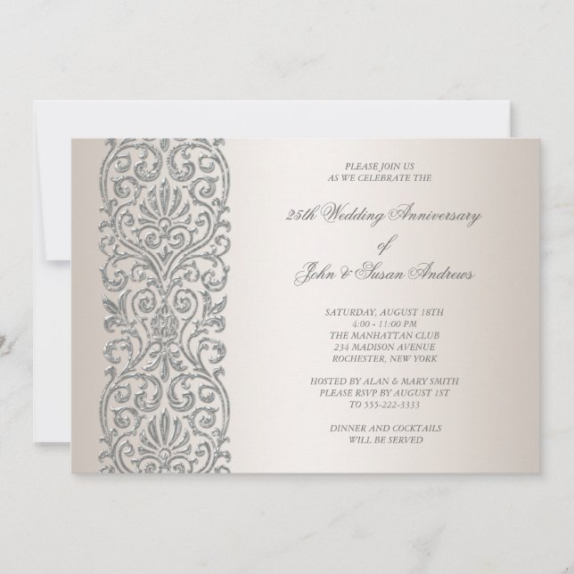 Pearl Silver Border 25th Anniversary Party Invitation (Front)
