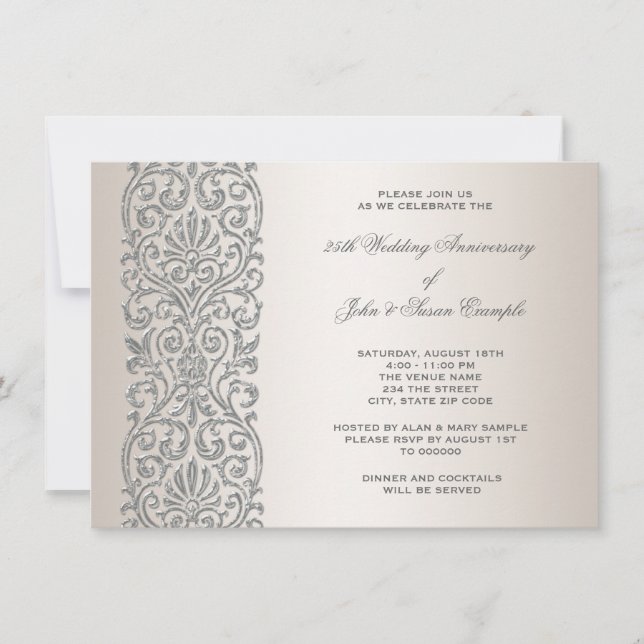 Pearl Silver Border 25th Anniversary Party Invitation (Front)