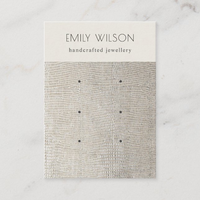 Pearl Silver Leather Texture 3 Earring Display Business Card (Front)