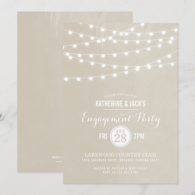 Pearl String Lights Engagement Party Invitation (Front/Back)