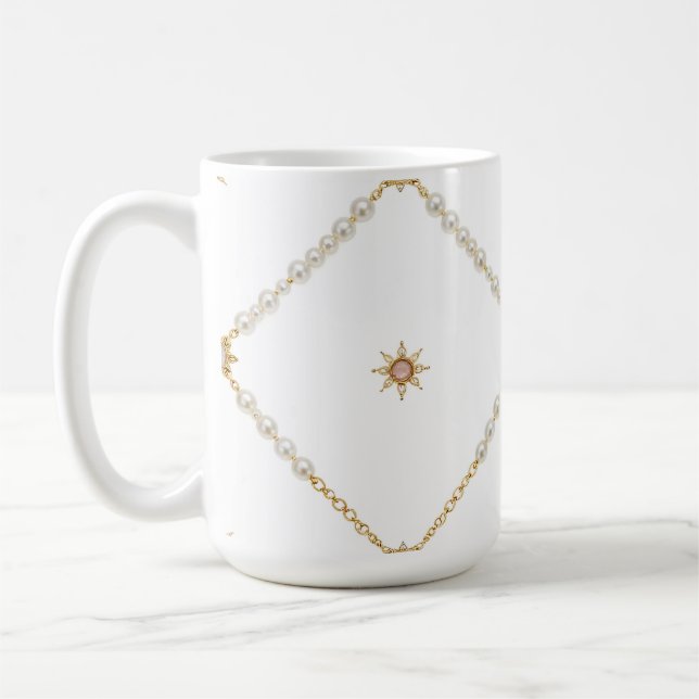 Pearl Sunburst Lattice Jewelry Pattern Coffee Mug (Left)