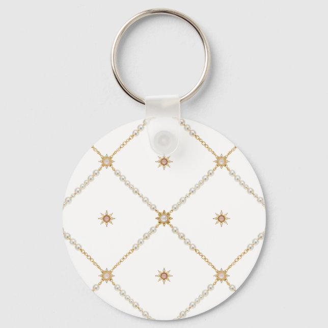 Pearl Sunburst Lattice Jewelry Pattern Keychain (Front)