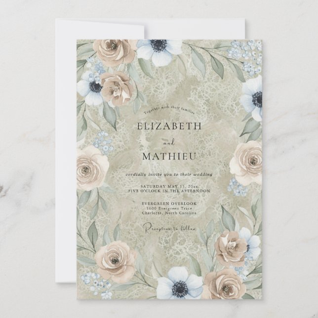 Pearl Taupe Anemone Wedding Invitation (Front)