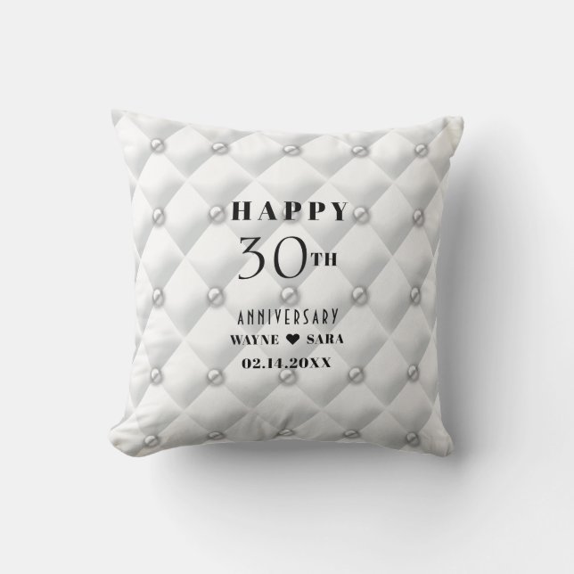 Pearl-tufted 30th Wedding Anniversary Throw Pillow (Front)