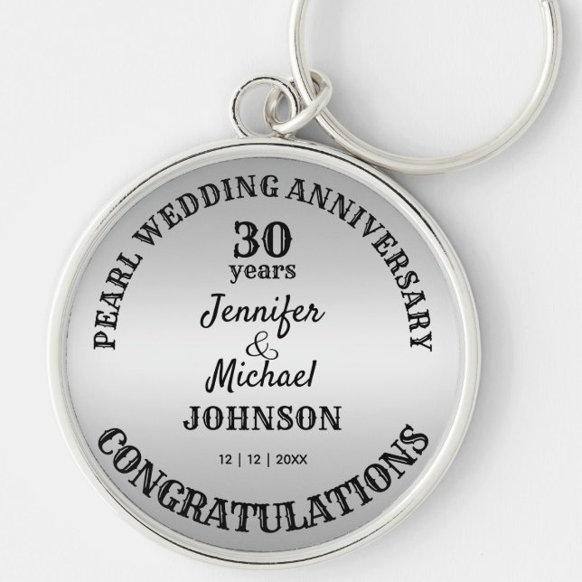 Pearl Wedding 30 Years Anniversary Commemorative Keychain (Front)