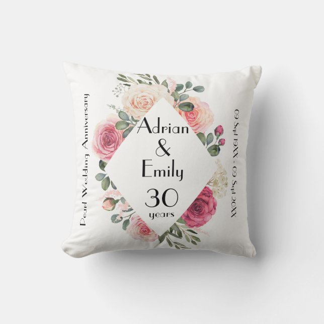 Pearl Wedding 30 Years Anniversary Commemorative Throw Pillow (Front)