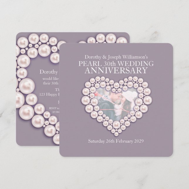 Pearl wedding anniversary 30 years photo invites (Front/Back)