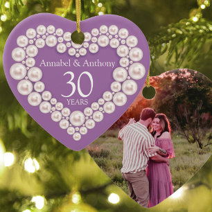 Pearl Wedding Anniversary 30th heart purple Ceramic Ornament
