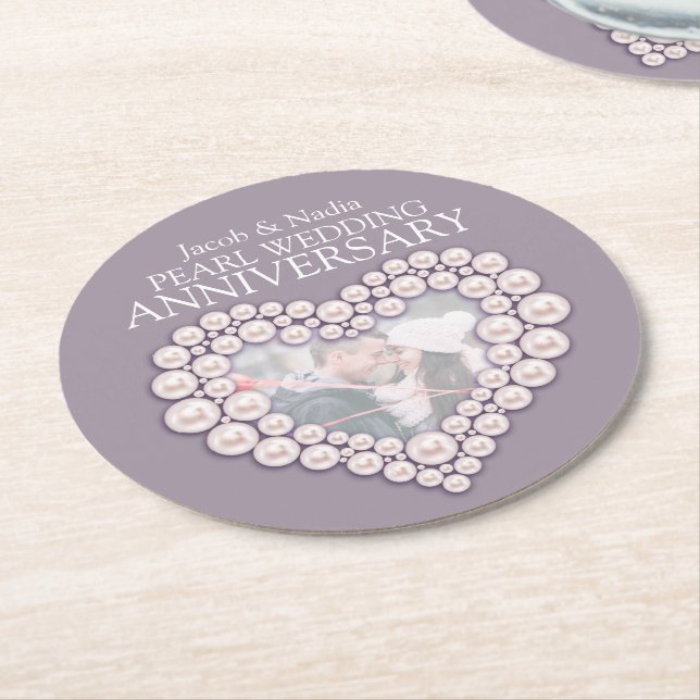 Pearl wedding anniversary heart photo coasters (Angled)