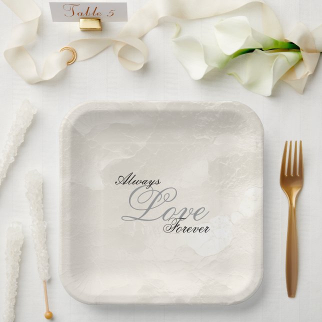 Pearl White Glam Love Always Wedding Paper Plate (Wedding)