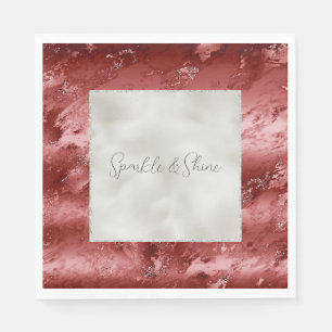 Pearl White Glitter Red Marble Ombre     Napkin
