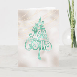 Pearl White Mint Green Christmas Tree Card