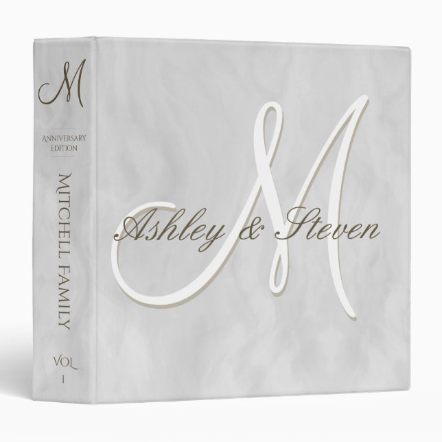Pearl White Monogram3 Ring Binder (Front/Spine)