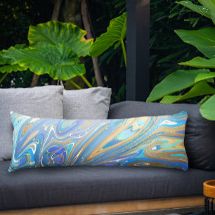 Pearlescent Aqua & Gold Liquid Marble Body Pillow