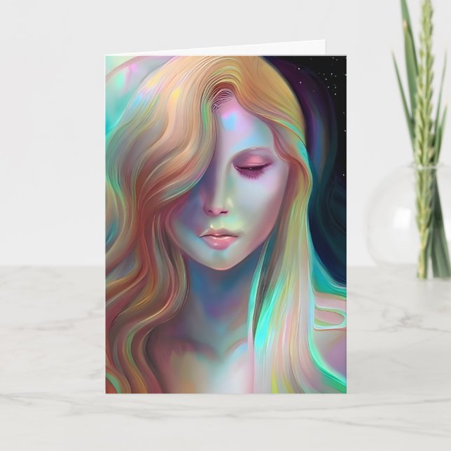 Pearlescent Fantasy Ai Art Pretty Ethereal Woman Card (Front)