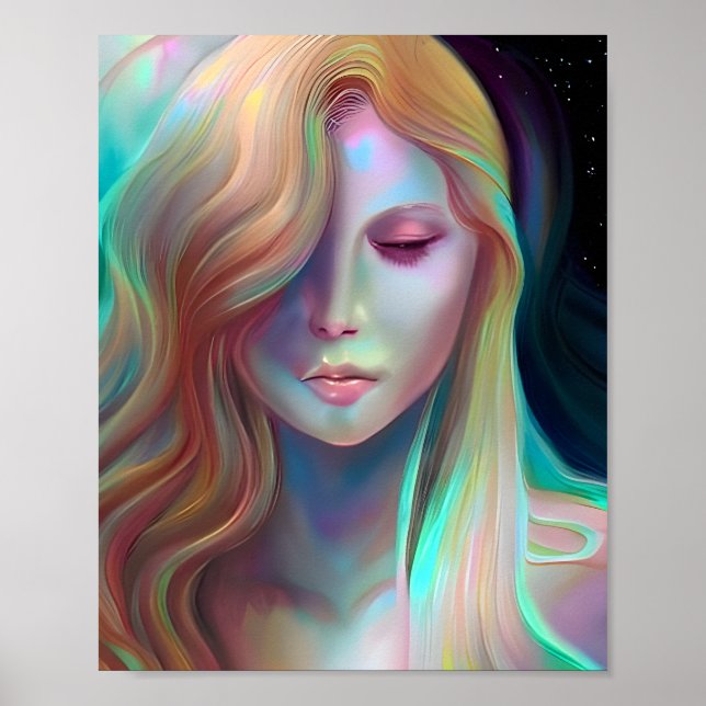 Pearlescent Fantasy Ai Art Pretty Ethereal Woman Poster (Front)