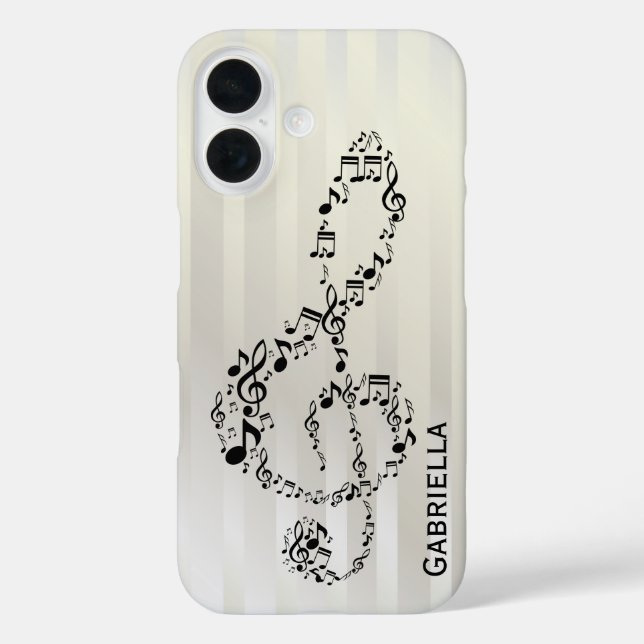 Pearlesque Stripes Black Treble Clef Music Notes Case-Mate iPhone Case (Back)