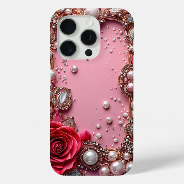 Pearls and a Detailed Red Rose Case-Mate iPhone Case (Back)