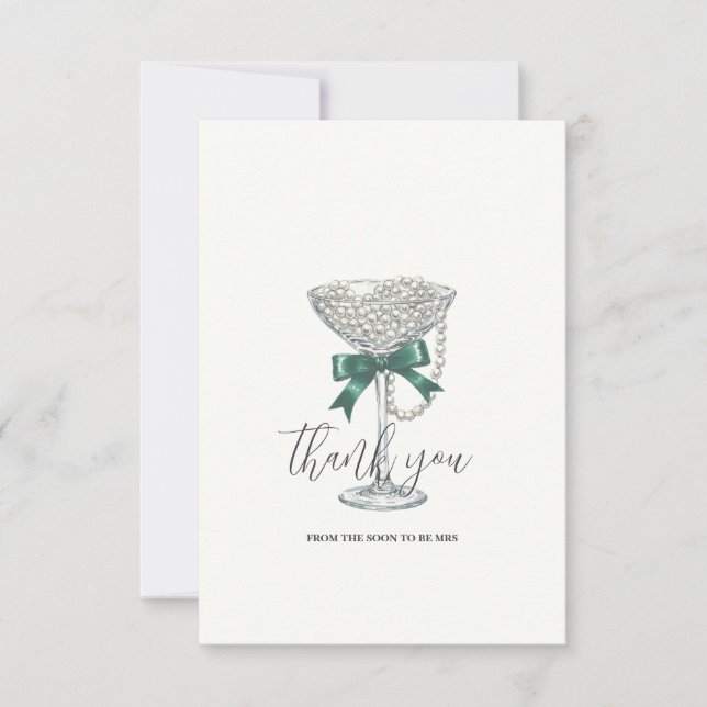 Pearls and Bow Bridal Shower Thank You Card (Front)