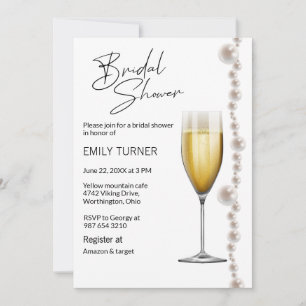 Pearls and champagne bridal shower invitation