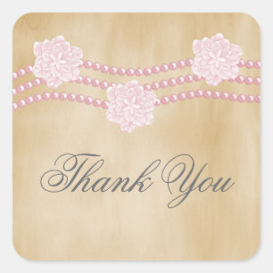 Pearls and Flowers Thank You Stickers